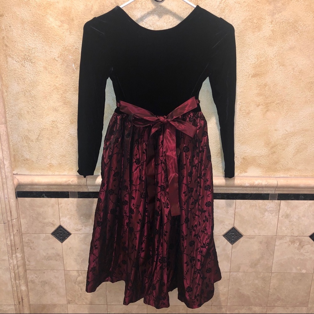BONNIE JEAN GIRLS DRESS VINTAGE BLACK VELVET SZ 8